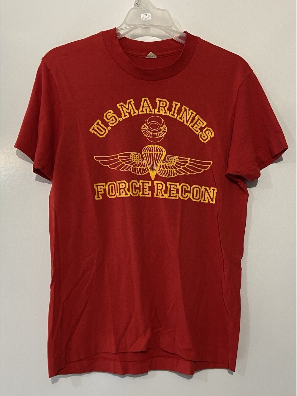 Men SCREEN STARS Red Vintage 80s US Marines Force Recon Single Stitch Shirt Sz M